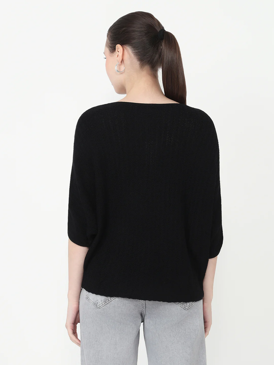 Women Black Slim Fit Batsleeve - Image 3
