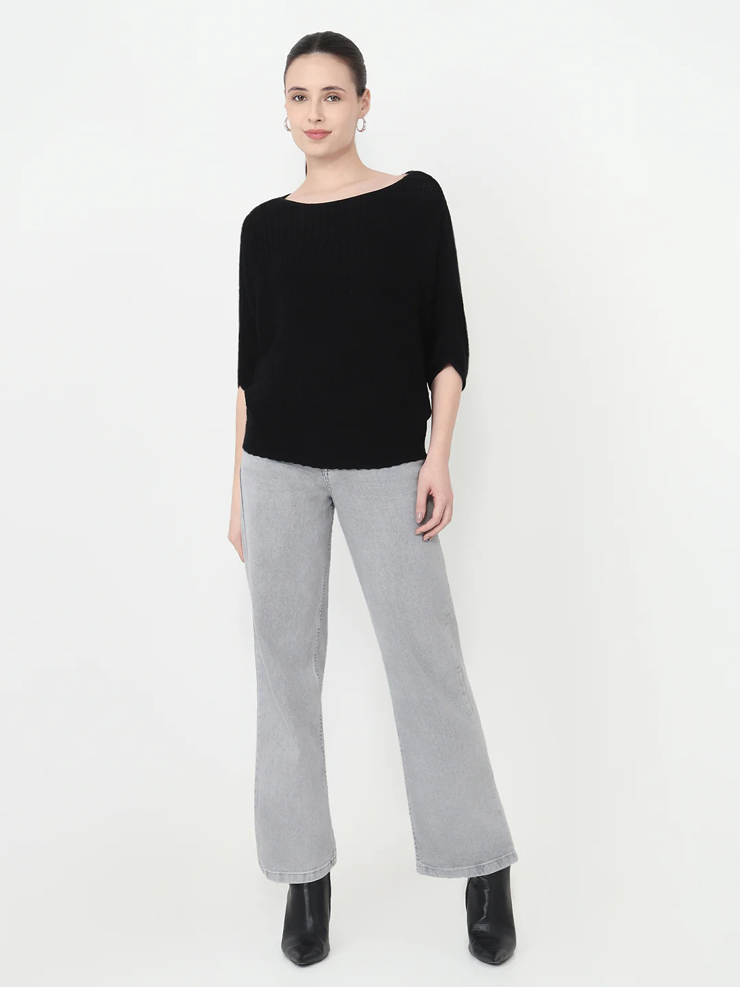 Women Black Slim Fit Batsleeve - Image 4