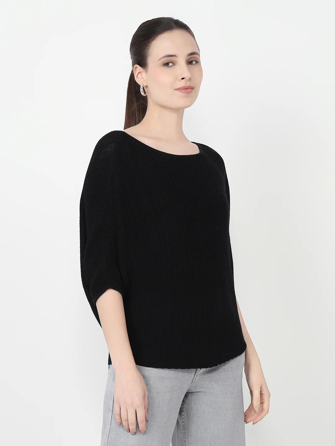 Women Black Slim Fit Batsleeve - Image 5