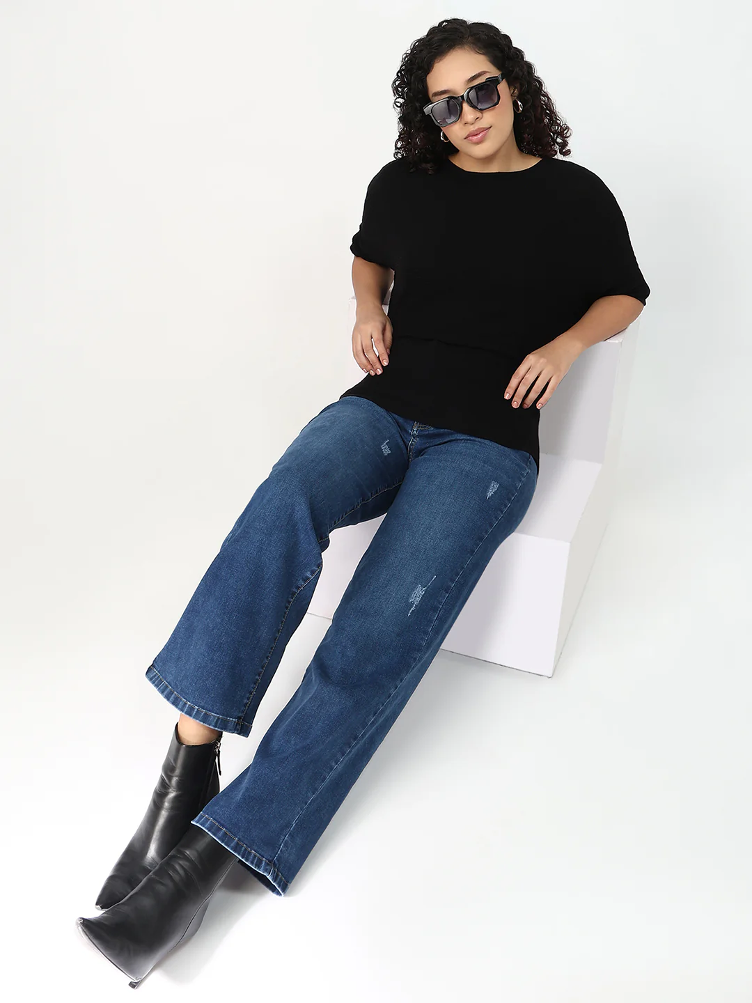 Women Black Slim Fit Batsleeve Top