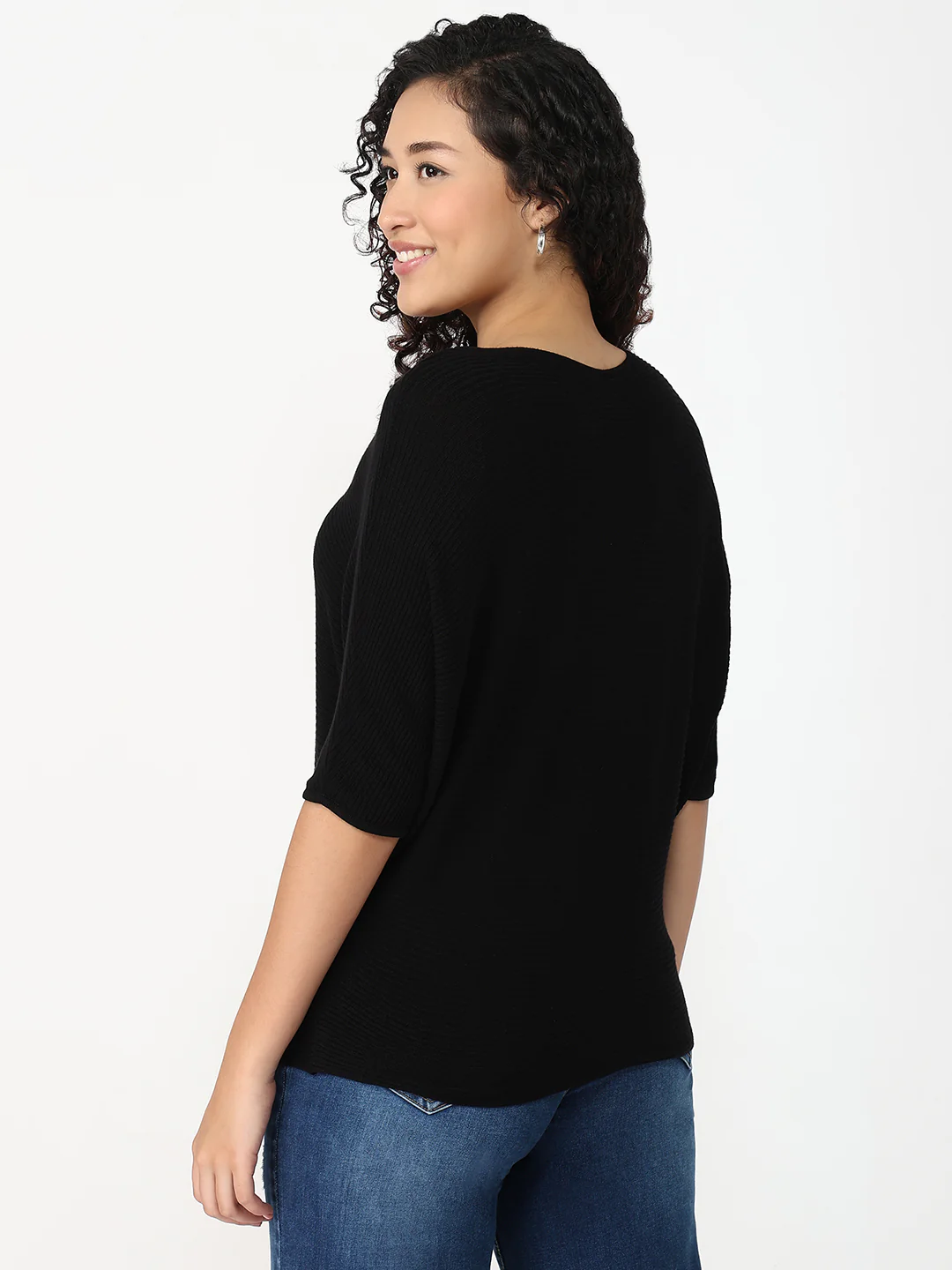 Women Black Slim Fit Batsleeve Top - Image 3