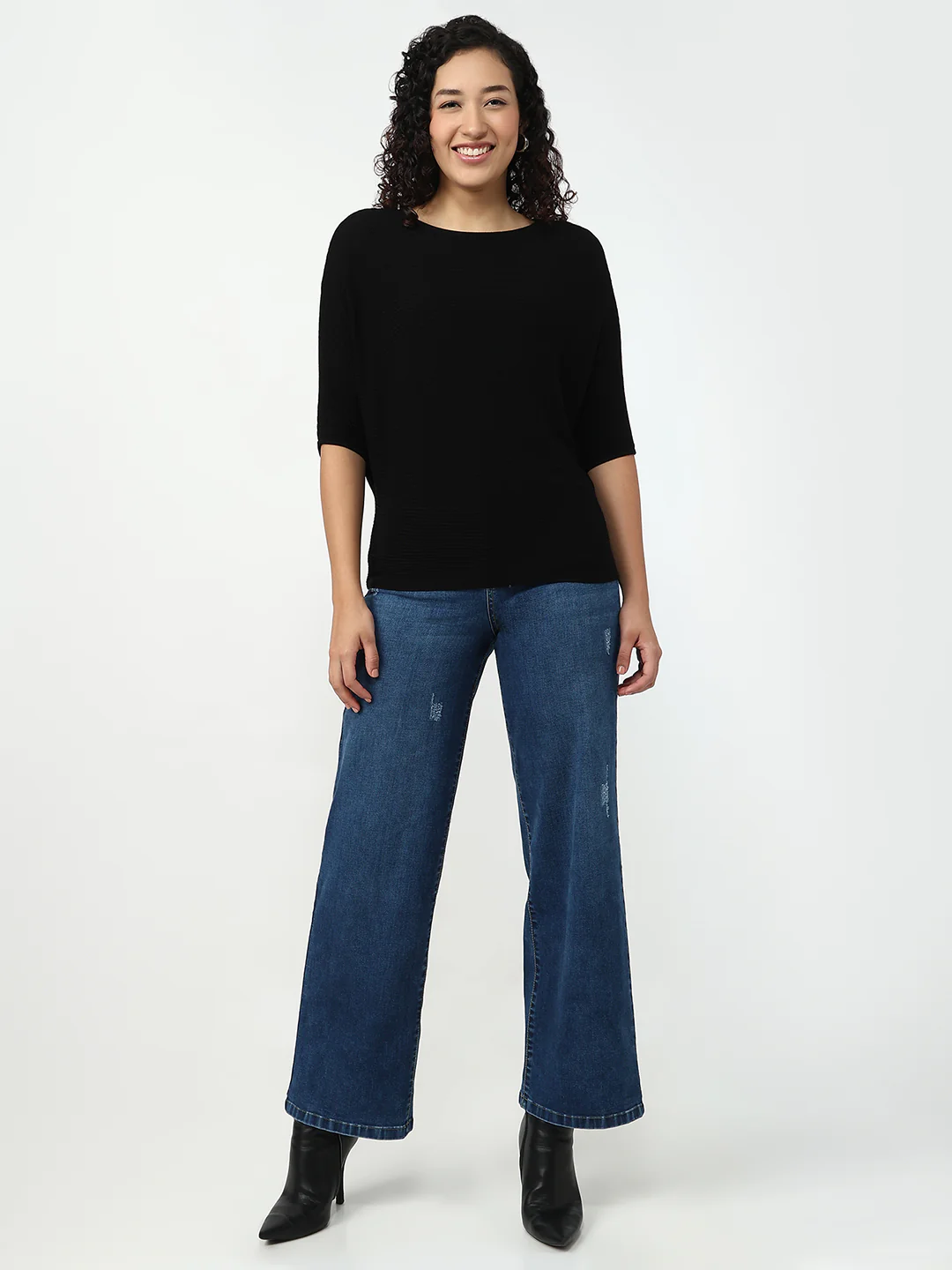 Women Black Slim Fit Batsleeve Top - Image 4