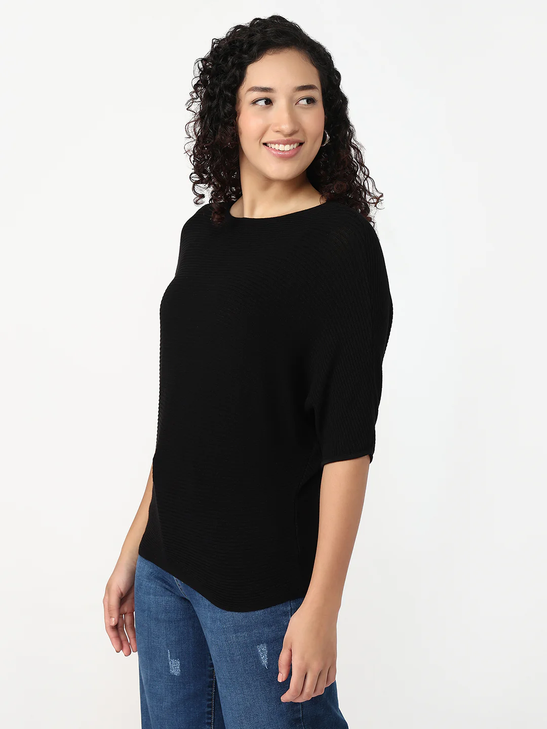 Women Black Slim Fit Batsleeve Top - Image 5
