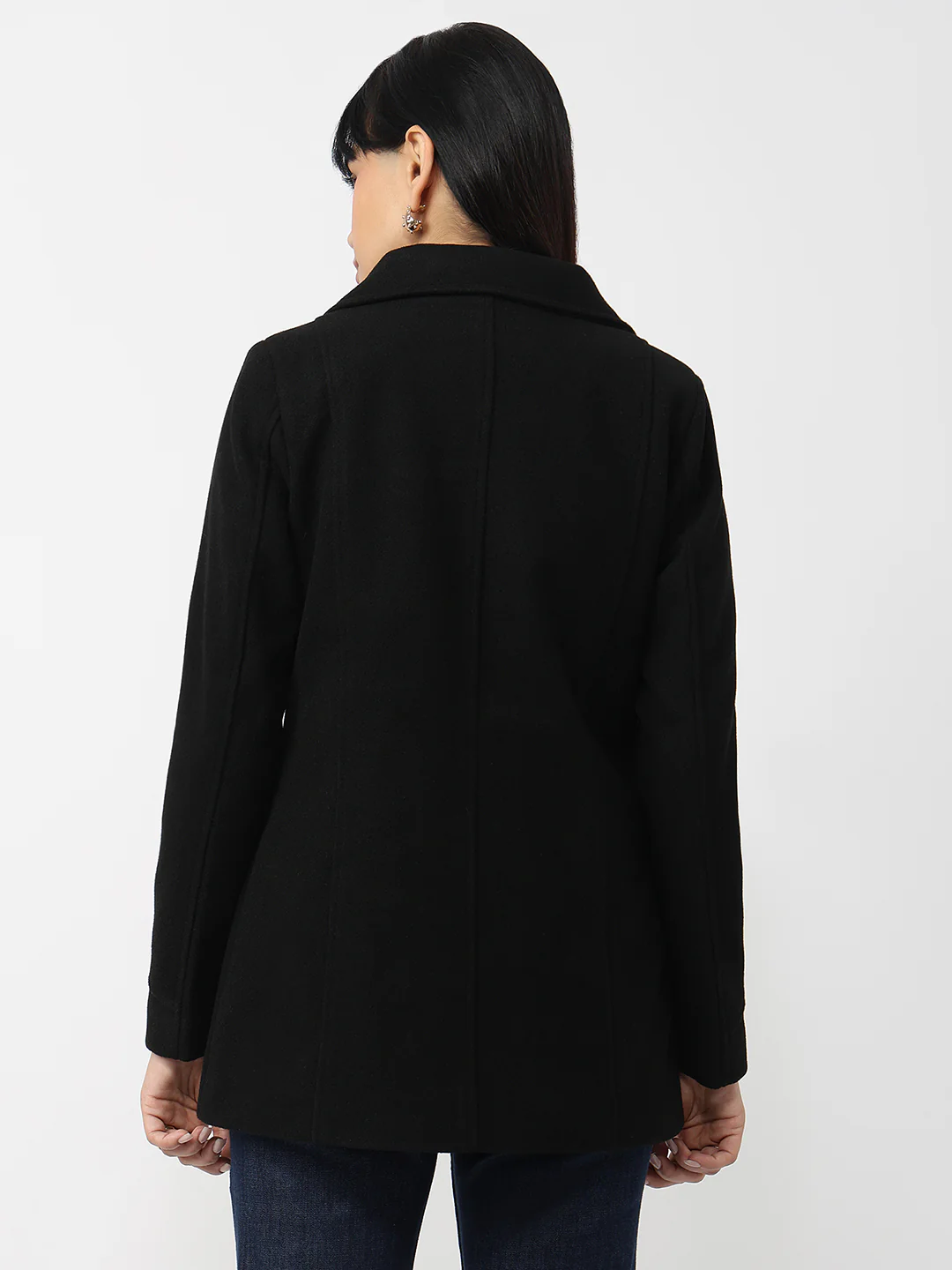 Women Black Slim Fit Coat - Image 3