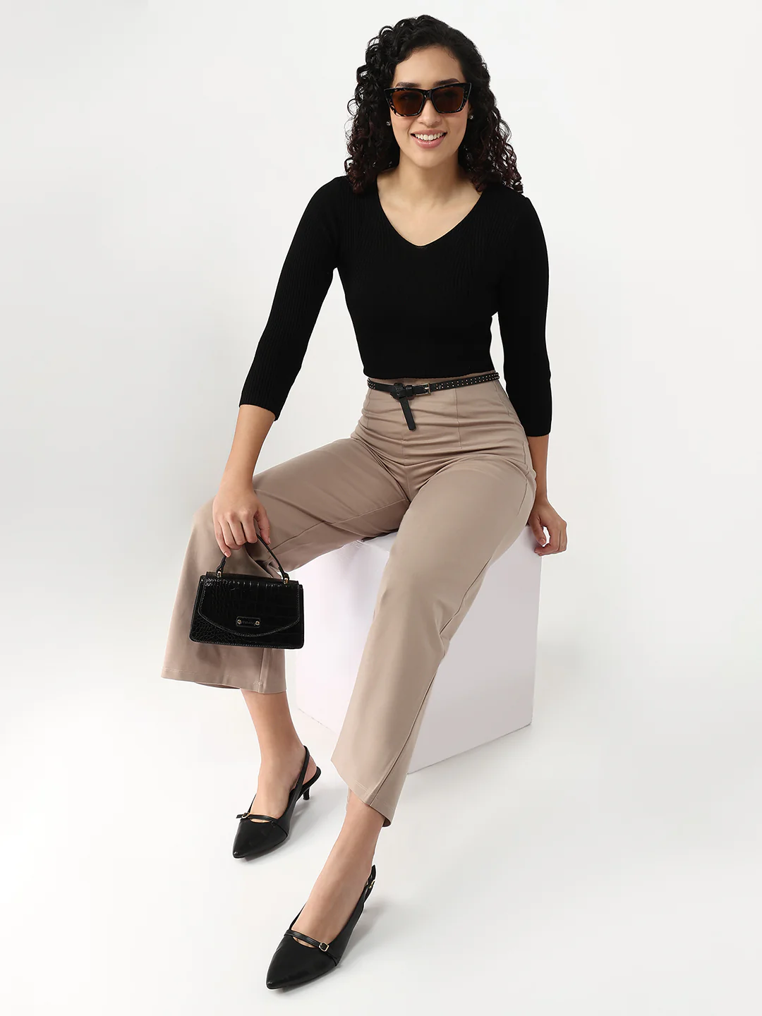 Women Black Slim Fit Flat Knit