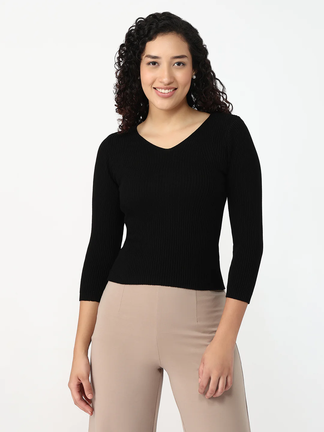 Women Black Slim Fit Flat Knit - Image 2