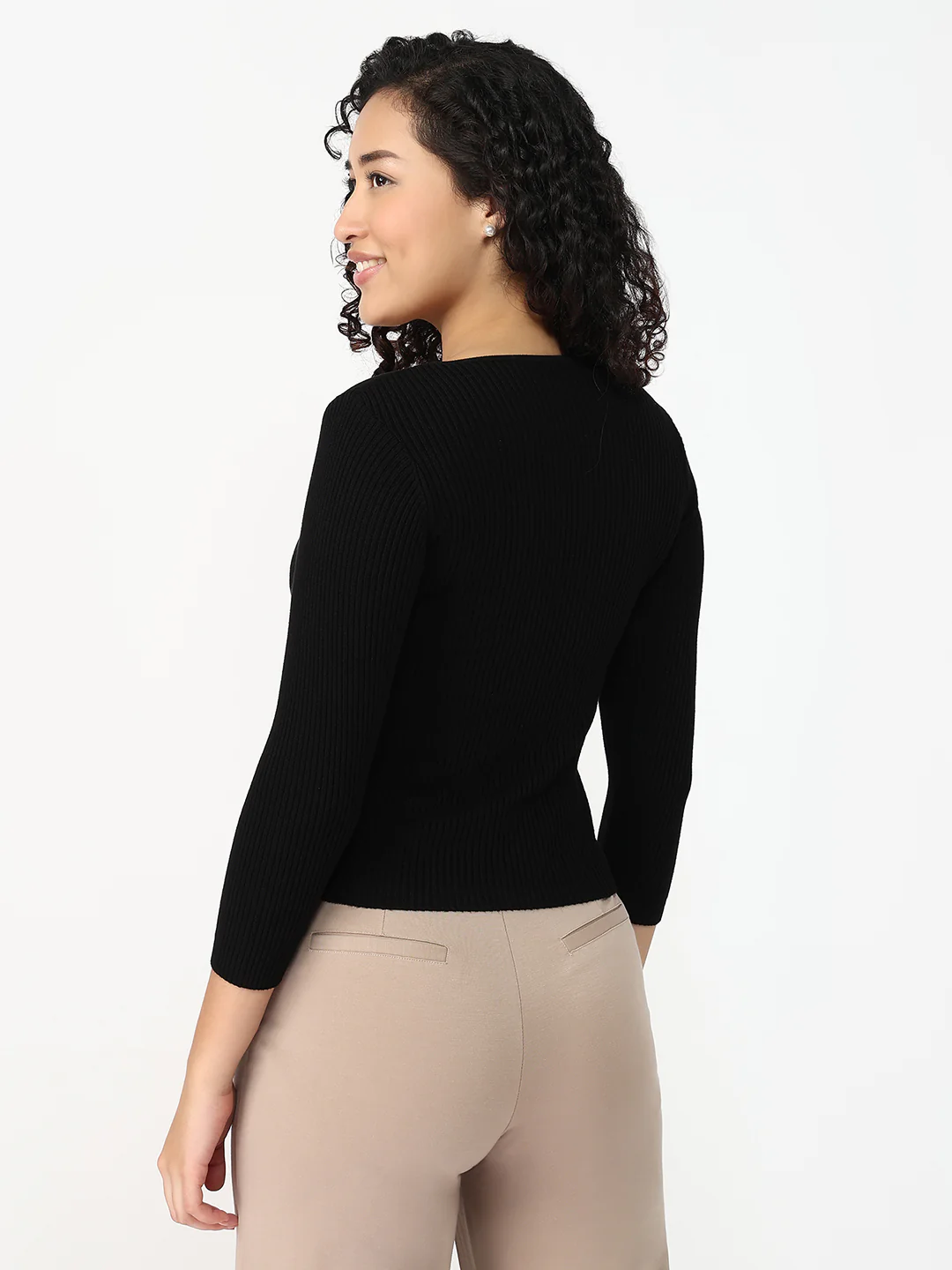 Women Black Slim Fit Flat Knit - Image 3