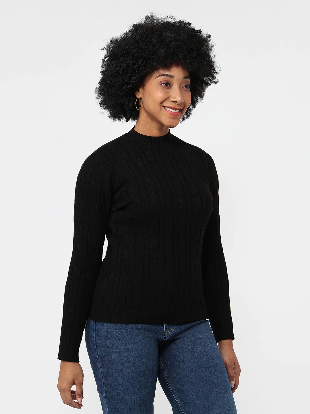 Women Black Slim Fit Sweater - Image 5