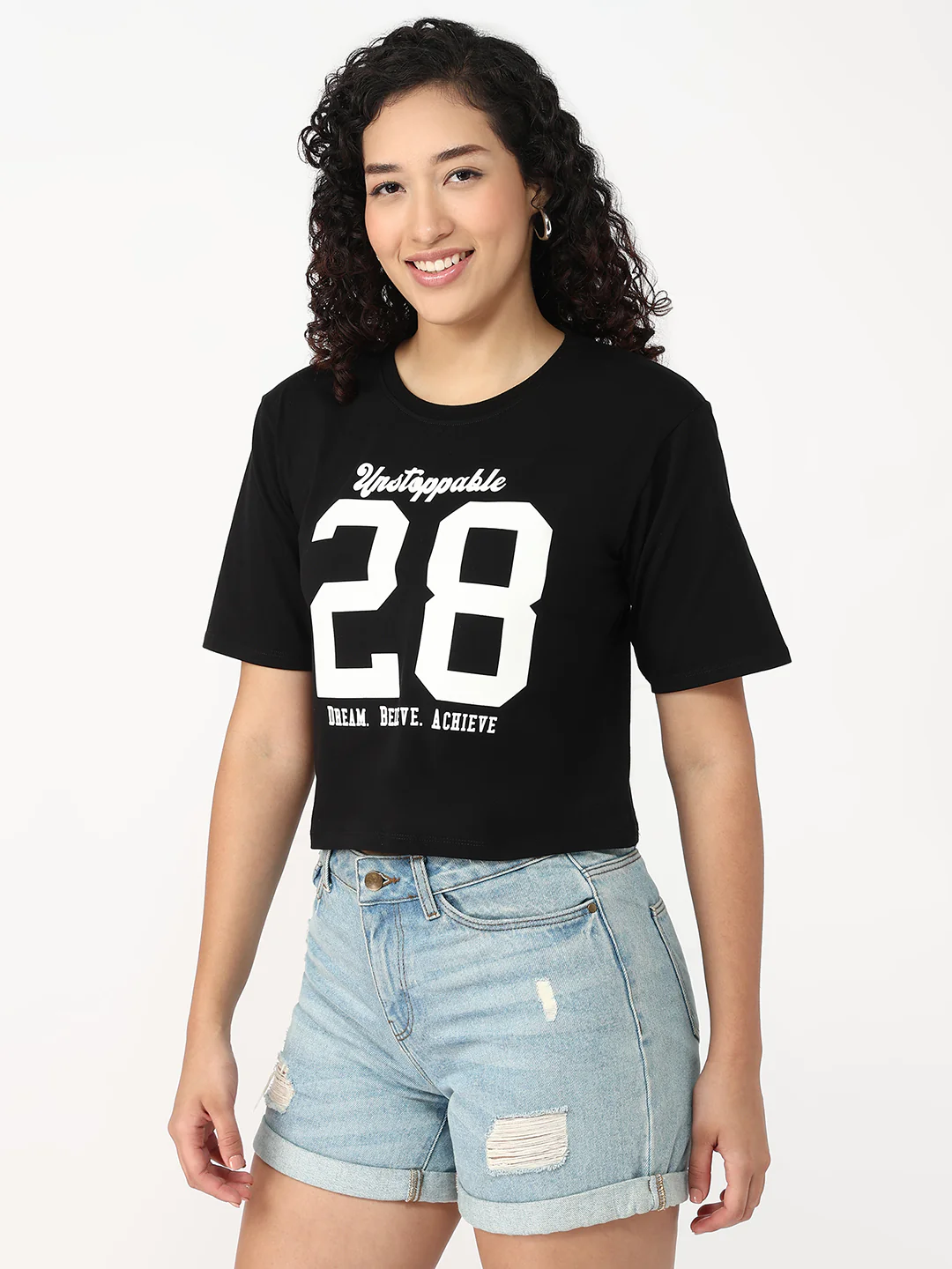 Women Black Slim Fit Graphic T-Shirt - Image 5