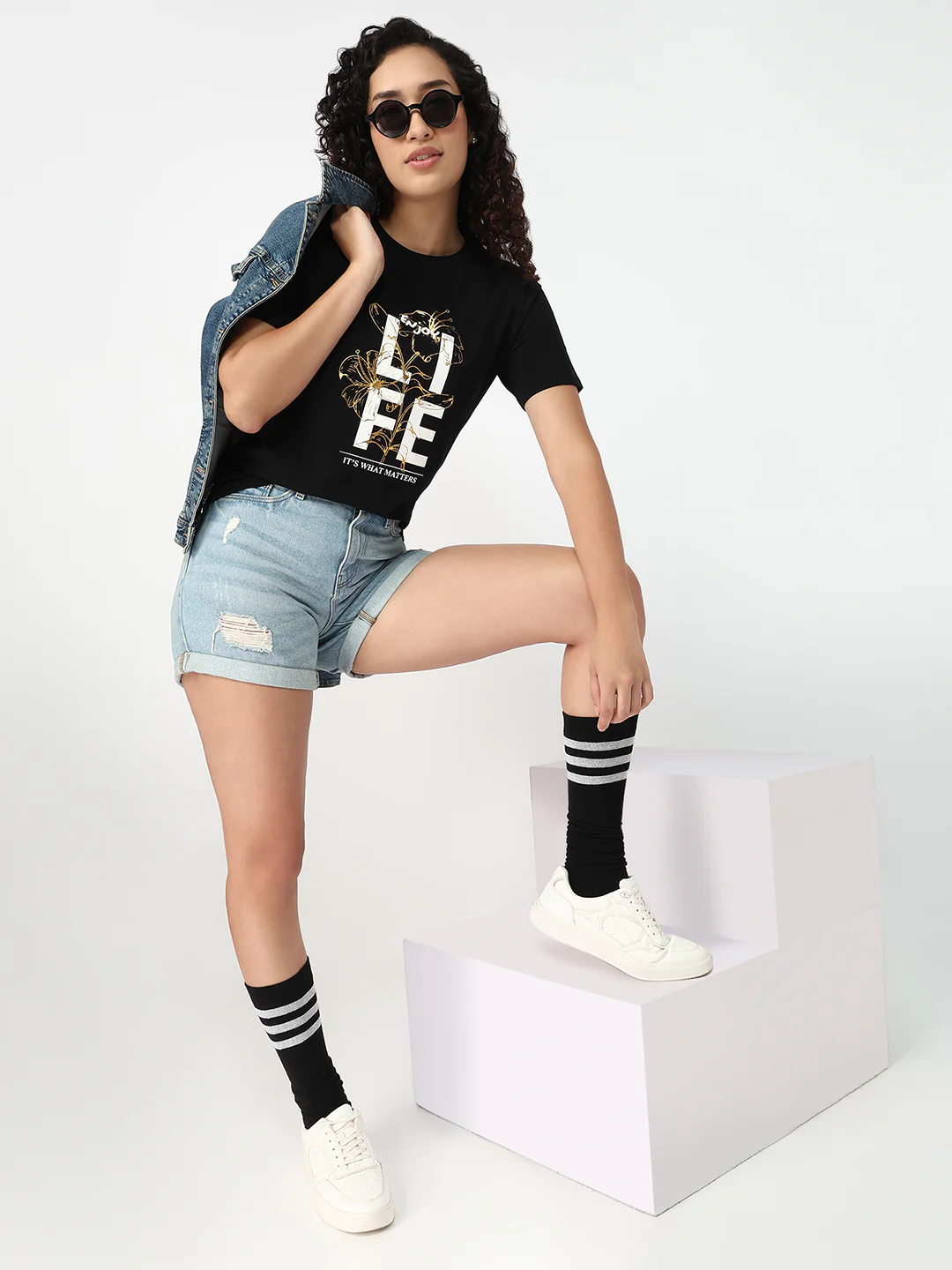 Women Black Slim Fit Graphic T-Shirt