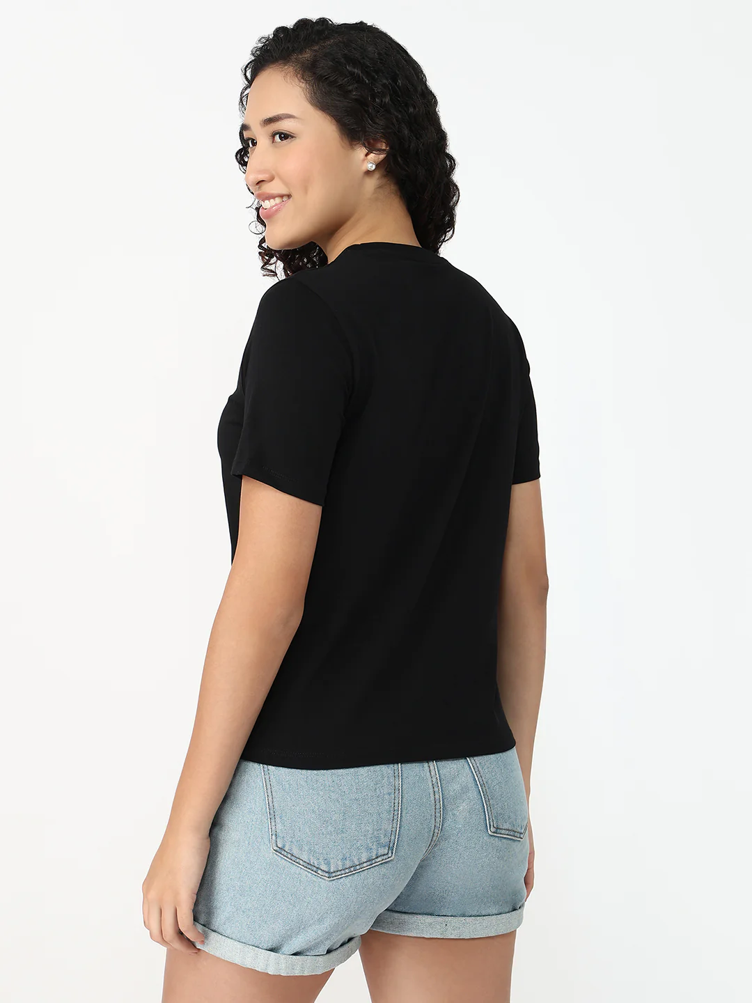 Women Black Slim Fit Graphic T-Shirt - Image 3