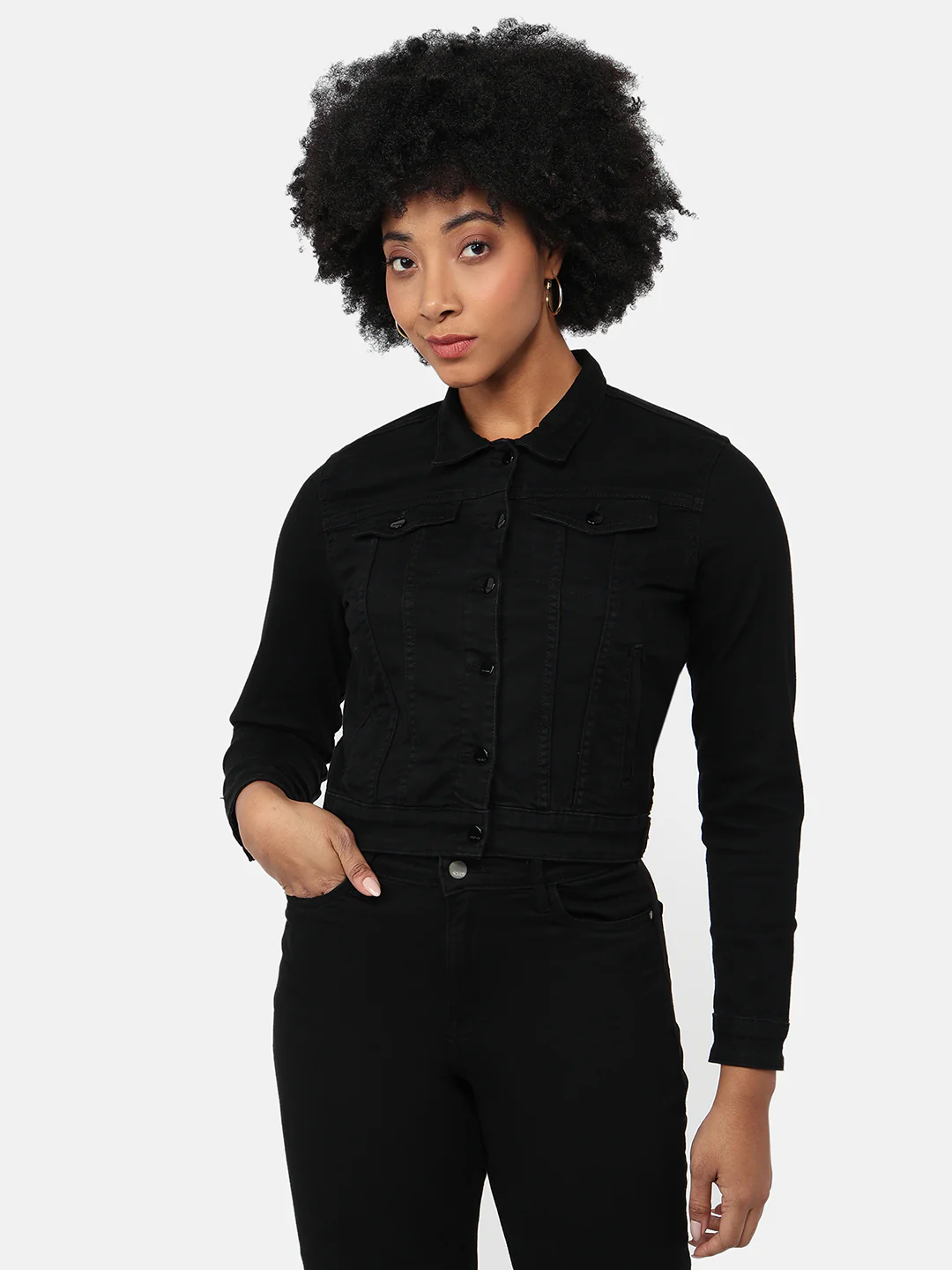 Women Black Slim Fit Jacket - Image 2