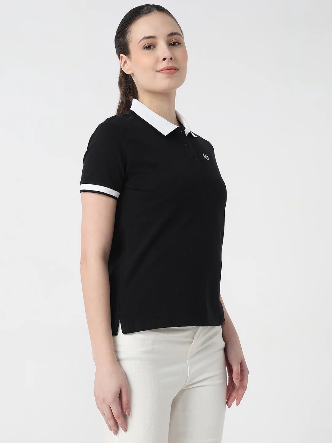 Women Black Slim Fit Polo T-Shirt - Image 5