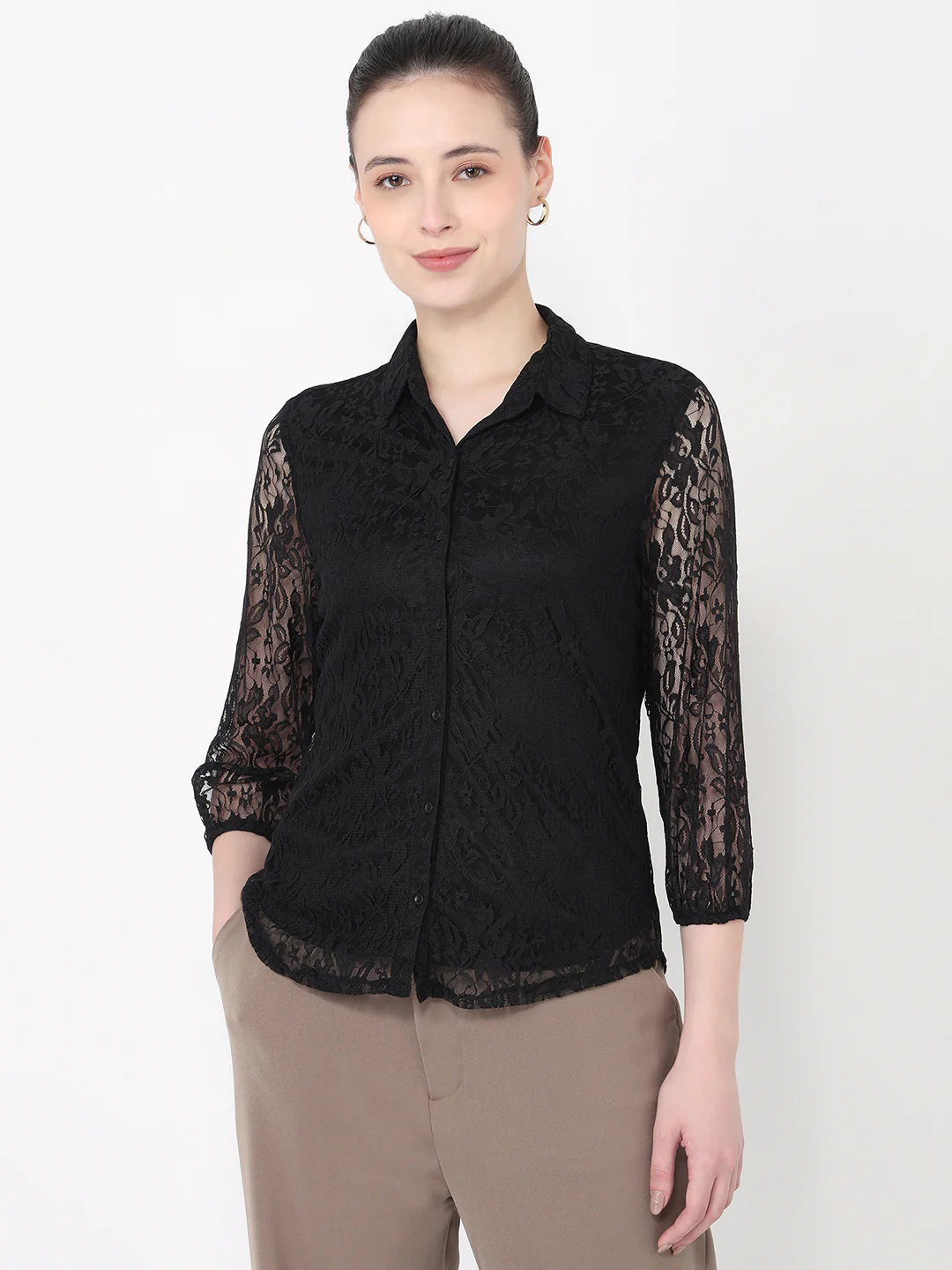 Women Black Slim Fit Shirt - Image 2