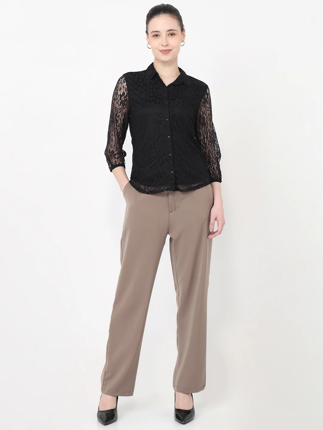 Women Black Slim Fit Shirt - Image 4