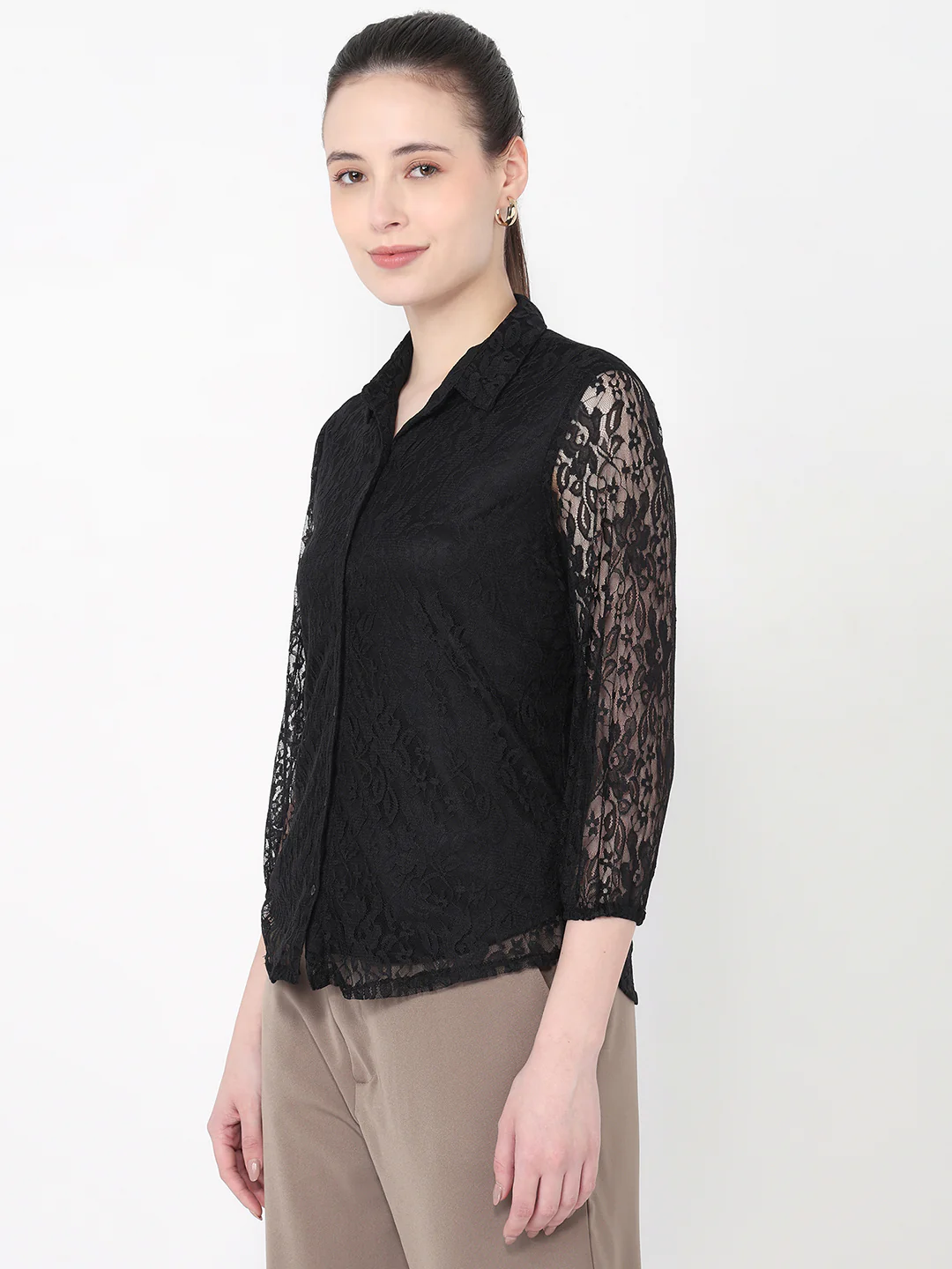 Women Black Slim Fit Shirt - Image 5
