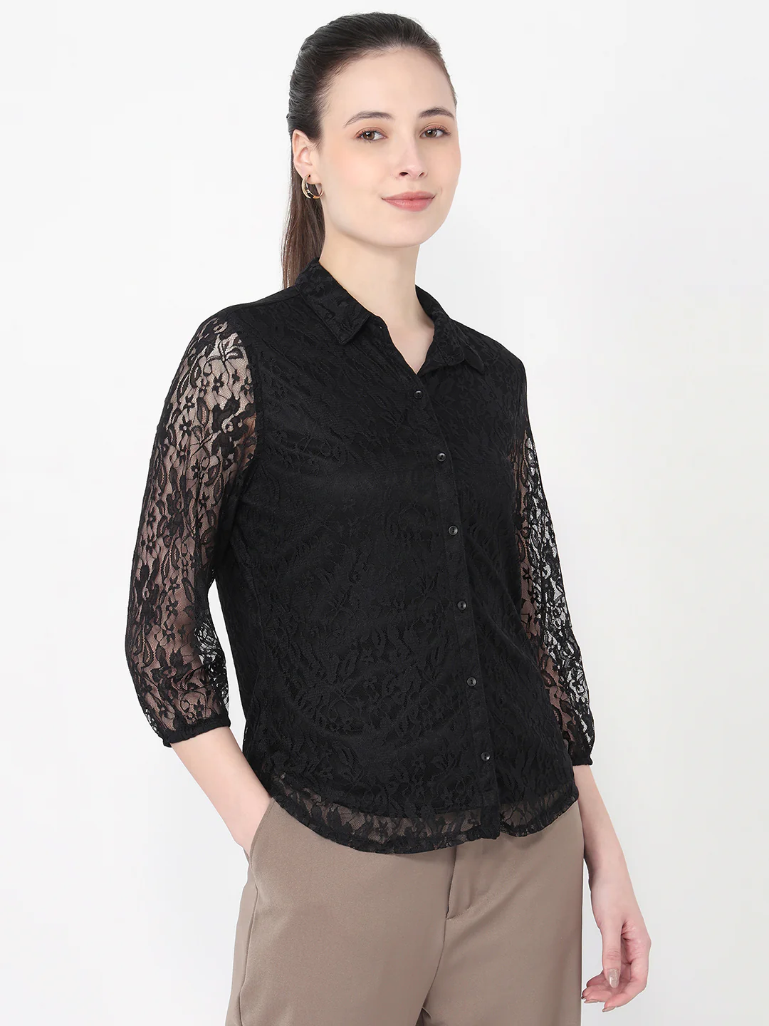 Women Black Slim Fit Shirt - Image 6