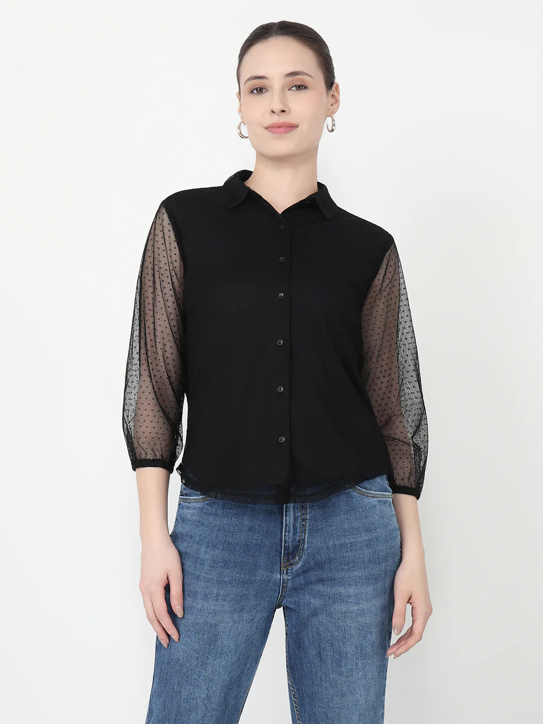 Women Black Slim Fit Shirt - Image 2