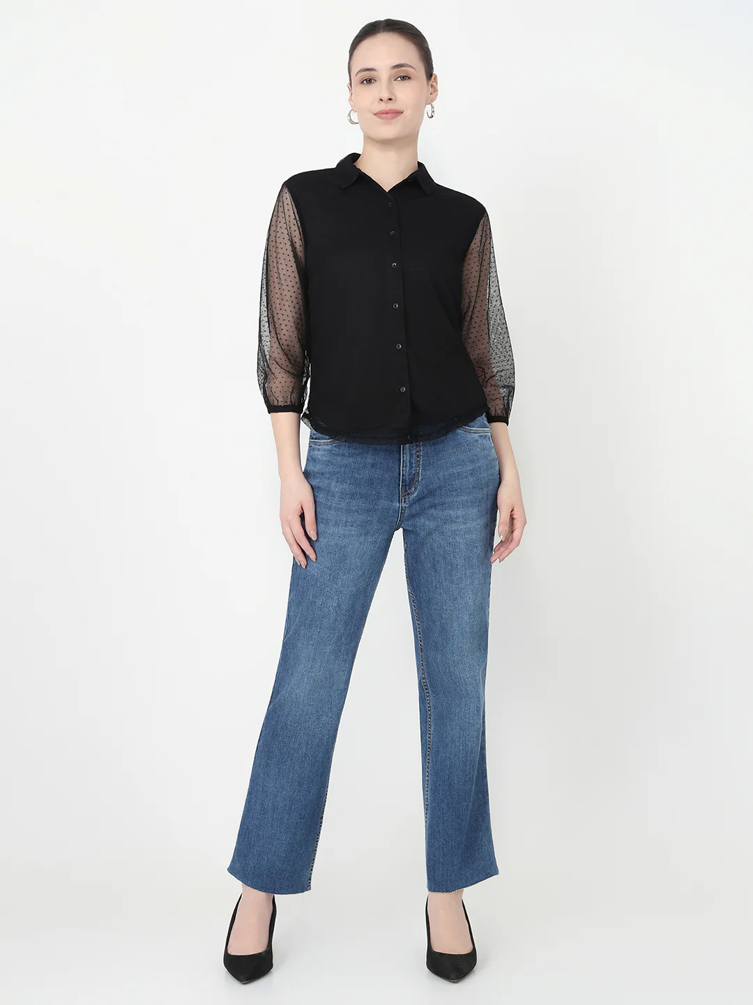 Women Black Slim Fit Shirt - Image 4