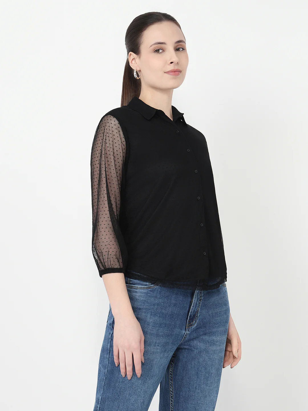 Women Black Slim Fit Shirt - Image 5