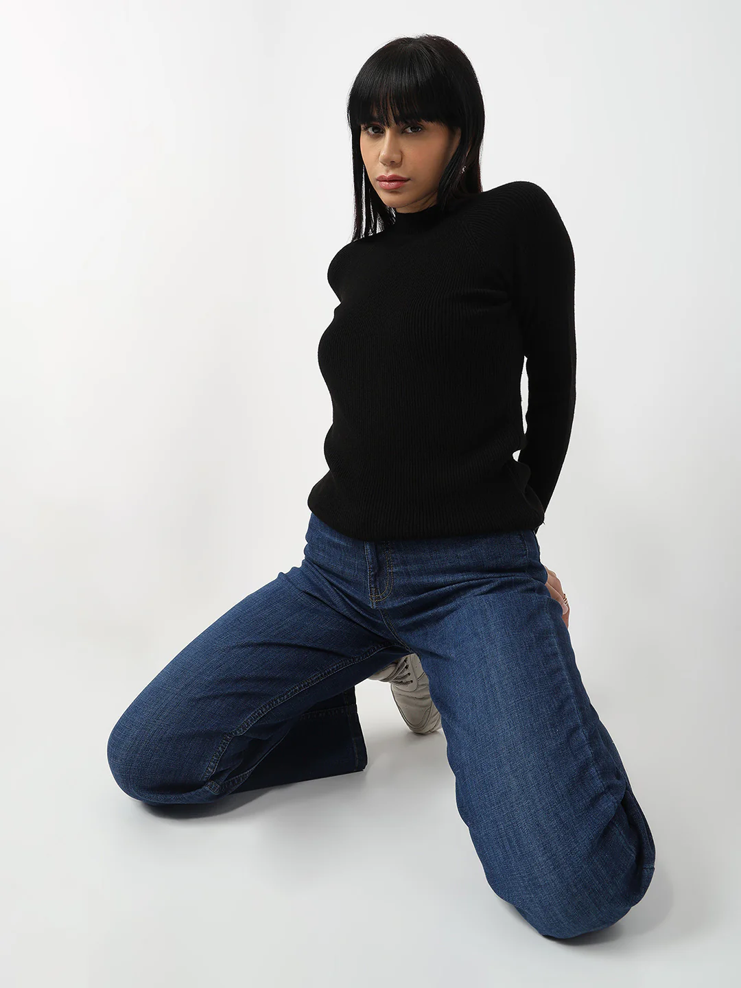Women Black Slim Fit Sweater