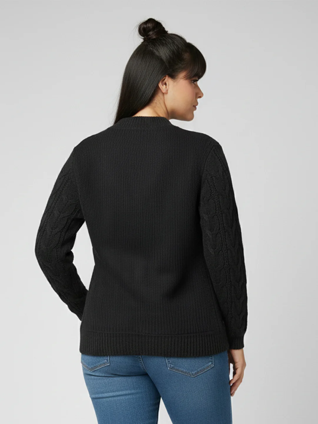 Women Black Slim Fit Sweater - Image 3