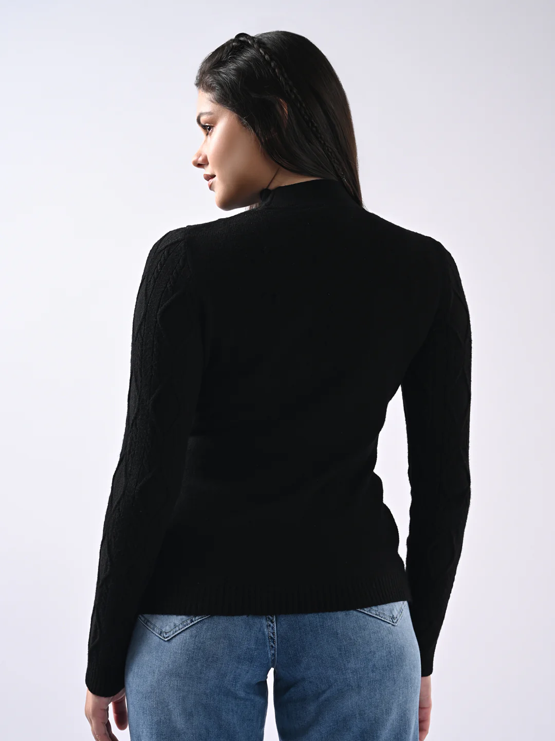 Women Black Slim Fit Sweater - Image 3
