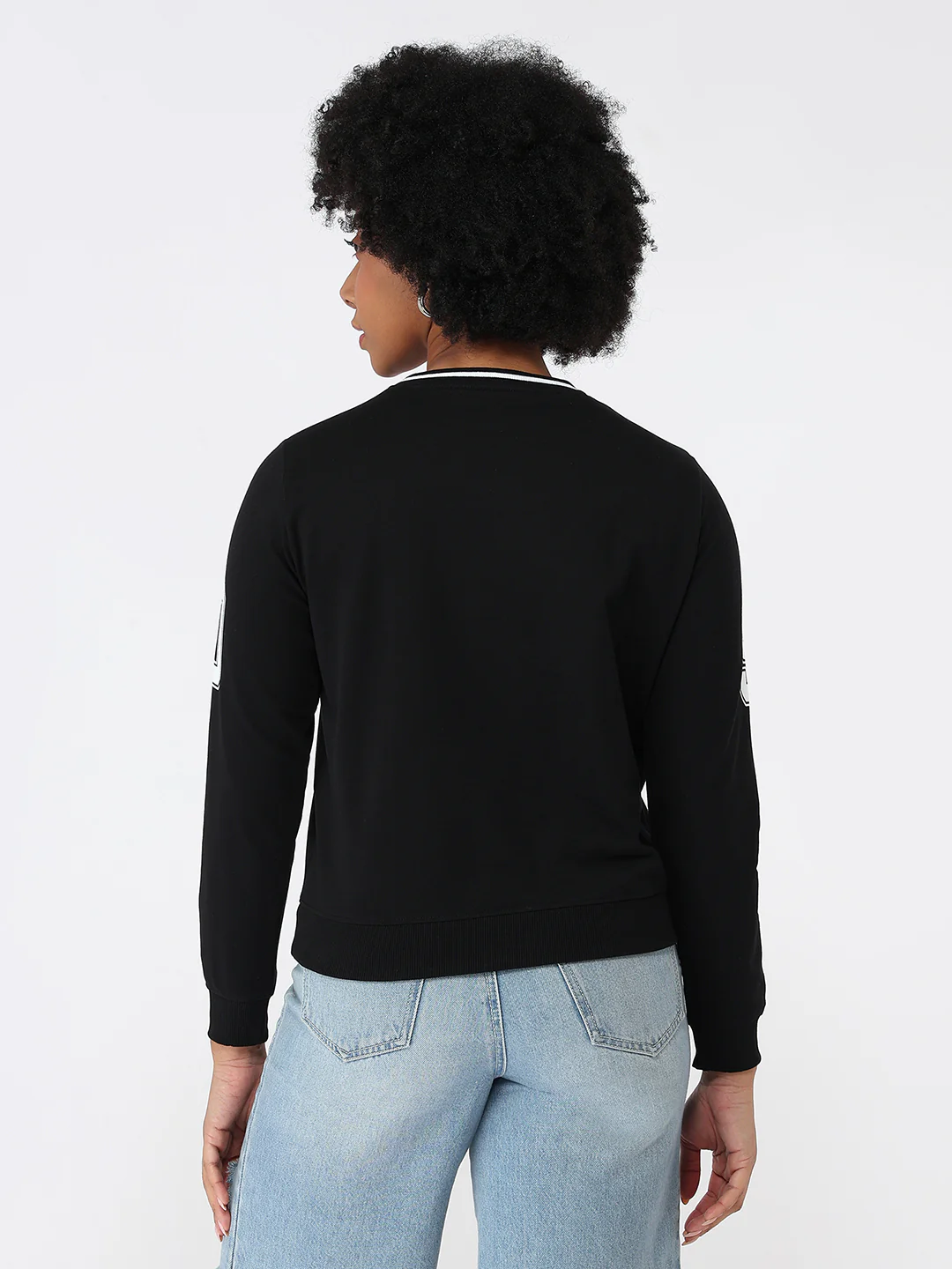 Women Black Slim Fit Sweatshirt - Image 3