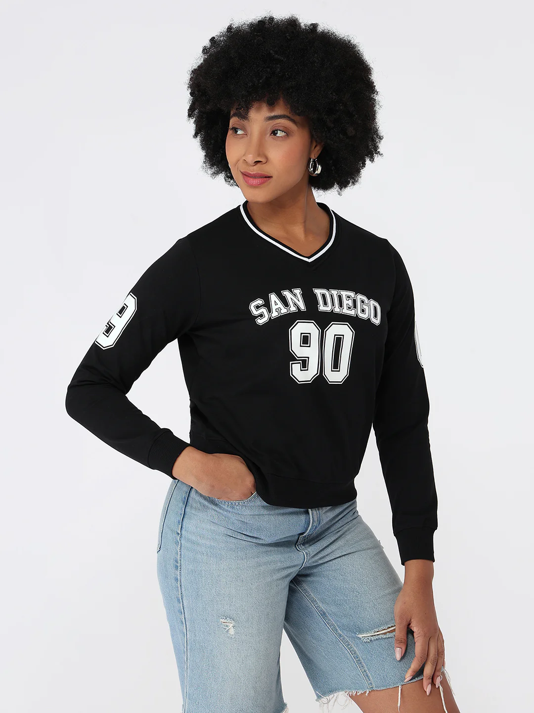Women Black Slim Fit Sweatshirt - Image 5
