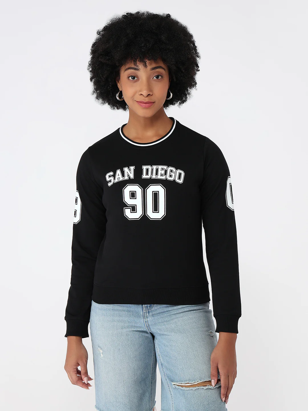 Women Black Slim Fit Sweatshirt - Image 2