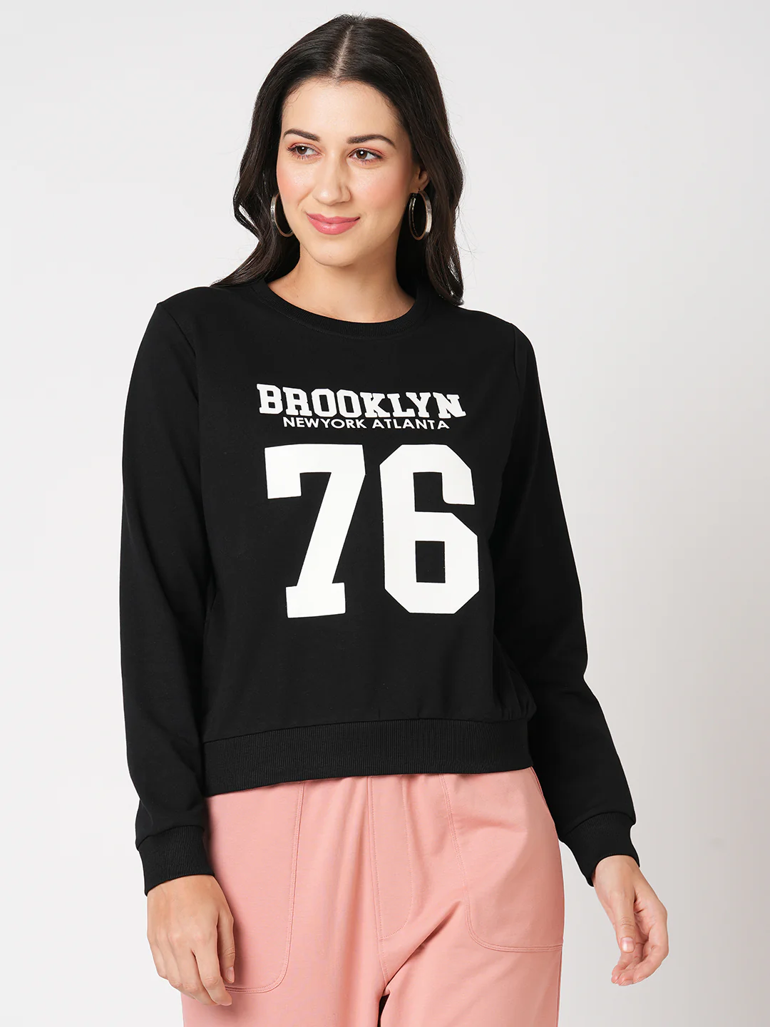 Women Black Slim Fit Sweatshirt - Image 2