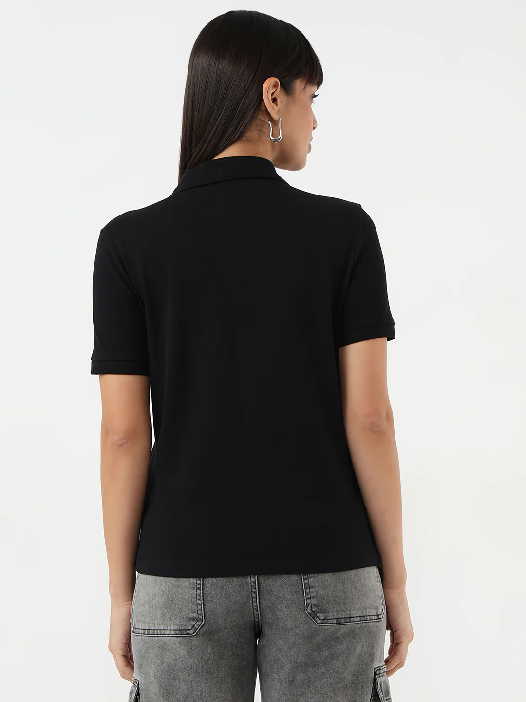Women Black Slim Fit T-Shirt - Image 3