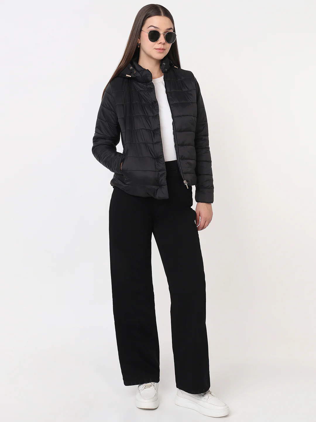 Women Black Slim Fit Winter Jacket