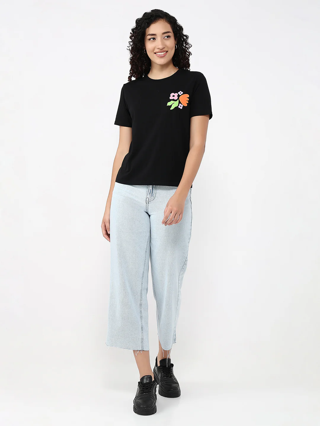 Women Black Slim Graphic T-Shirt - Image 2