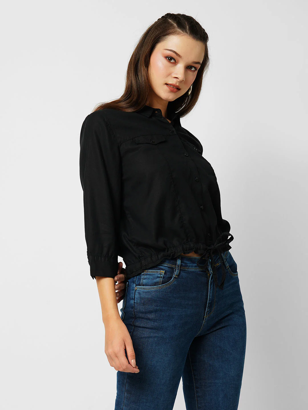Women Black Slim Shirt - Image 4