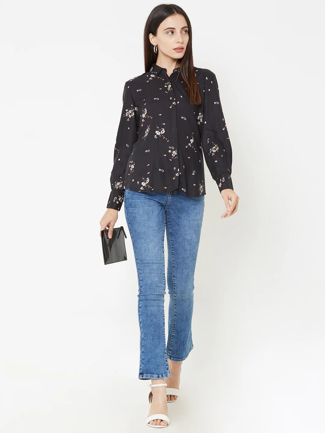 Women Black Slim Shirt - Image 2