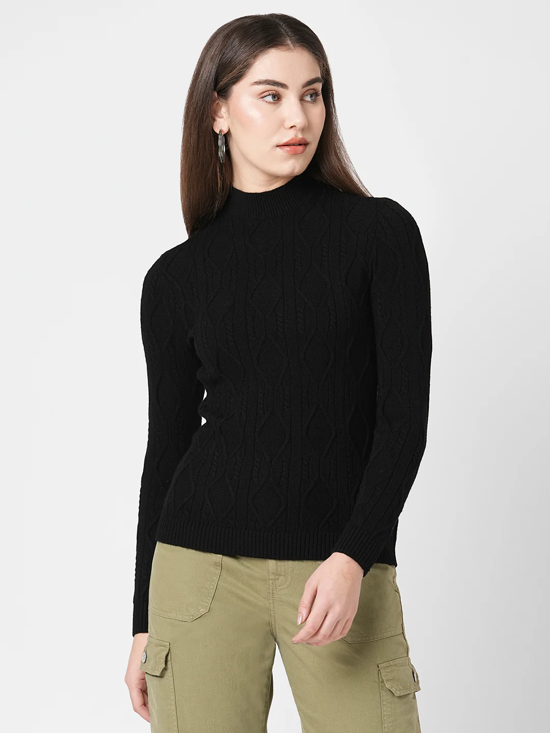 Women Black Slim Sweater - Image 2