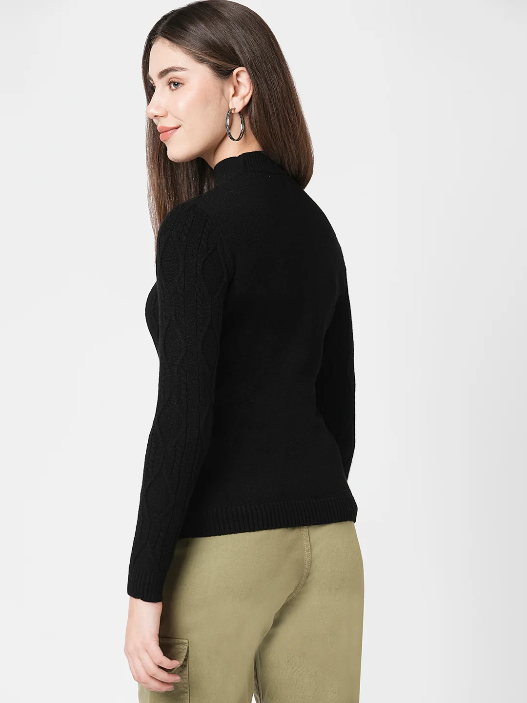 Women Black Slim Sweater - Image 3