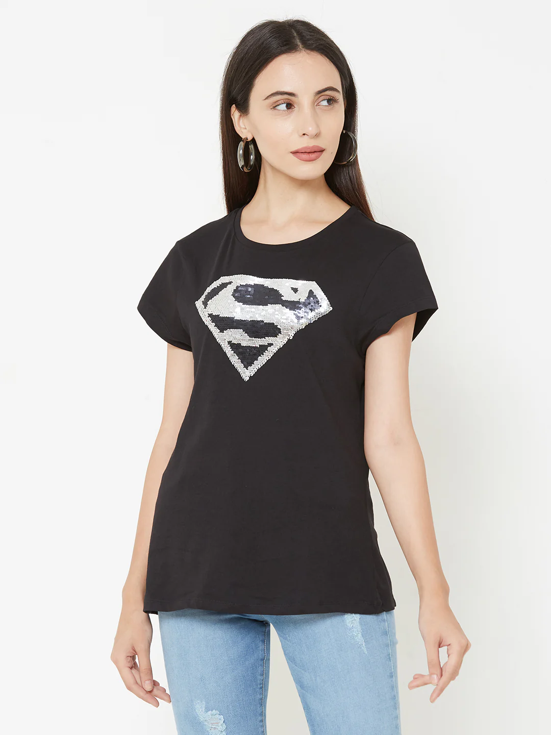 Women Black Slim T-Shirt - Image 2