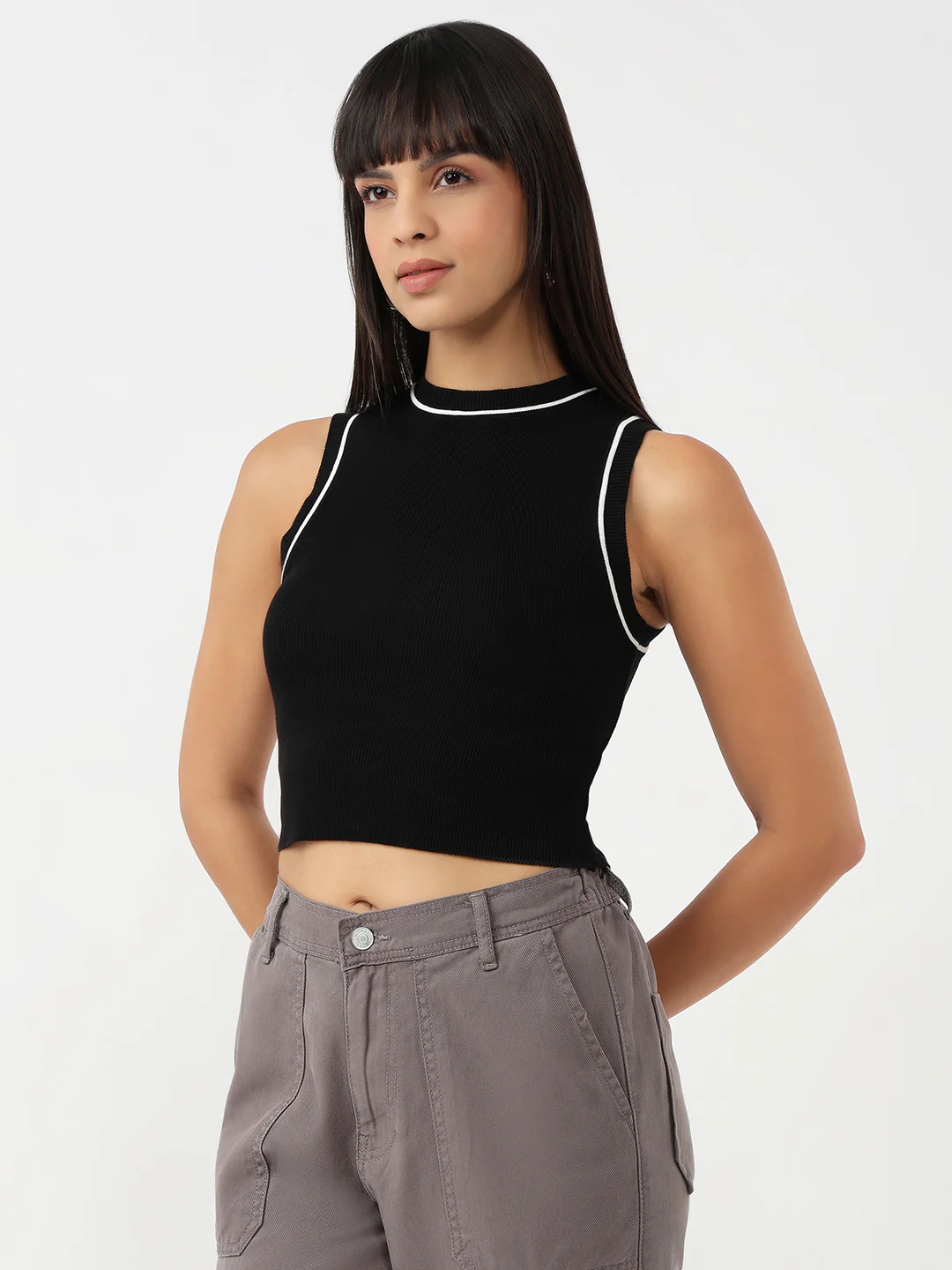 Women Black Slim Tank Top - Image 4