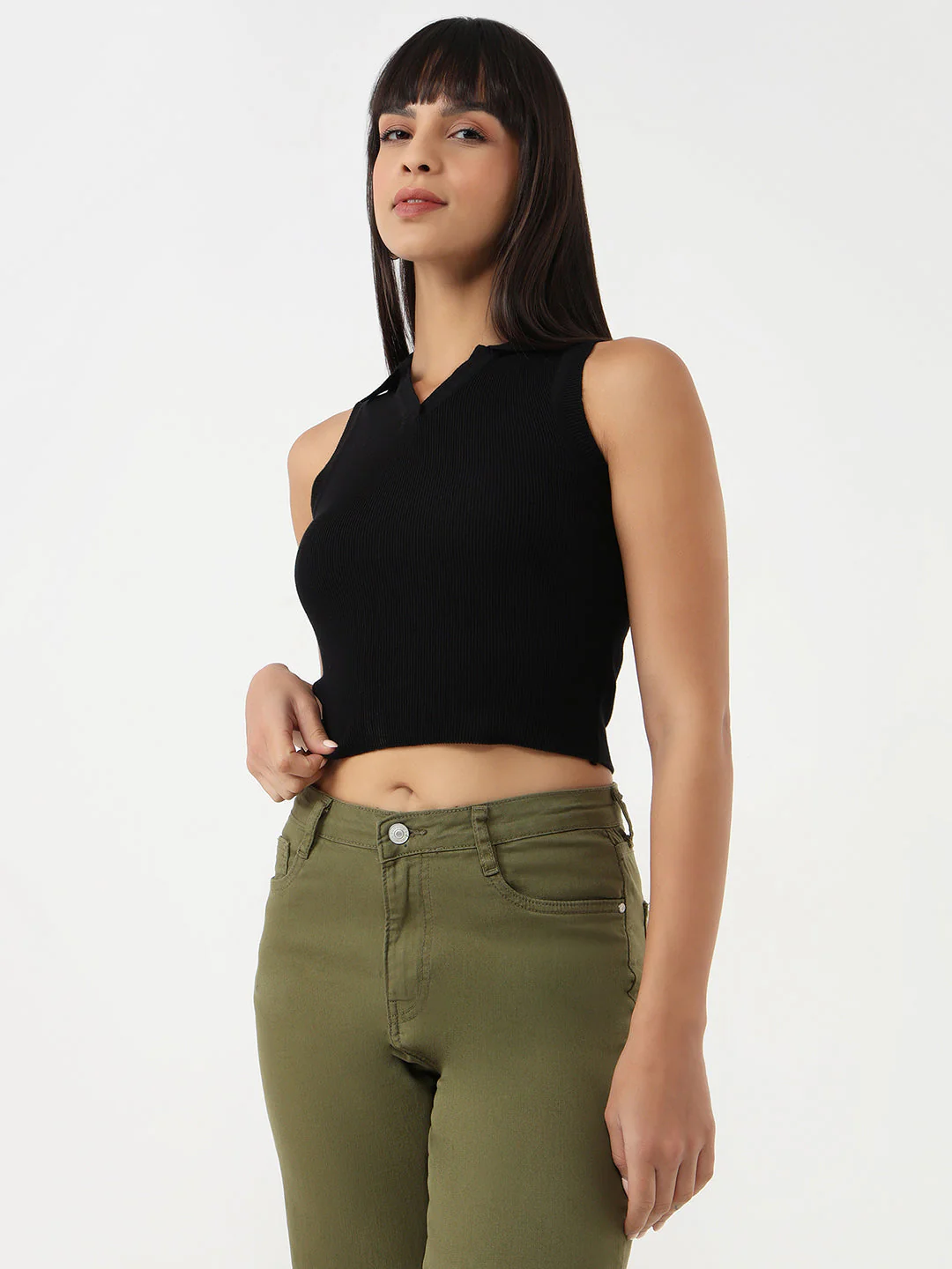 Women Black Slim Tank Top - Image 4