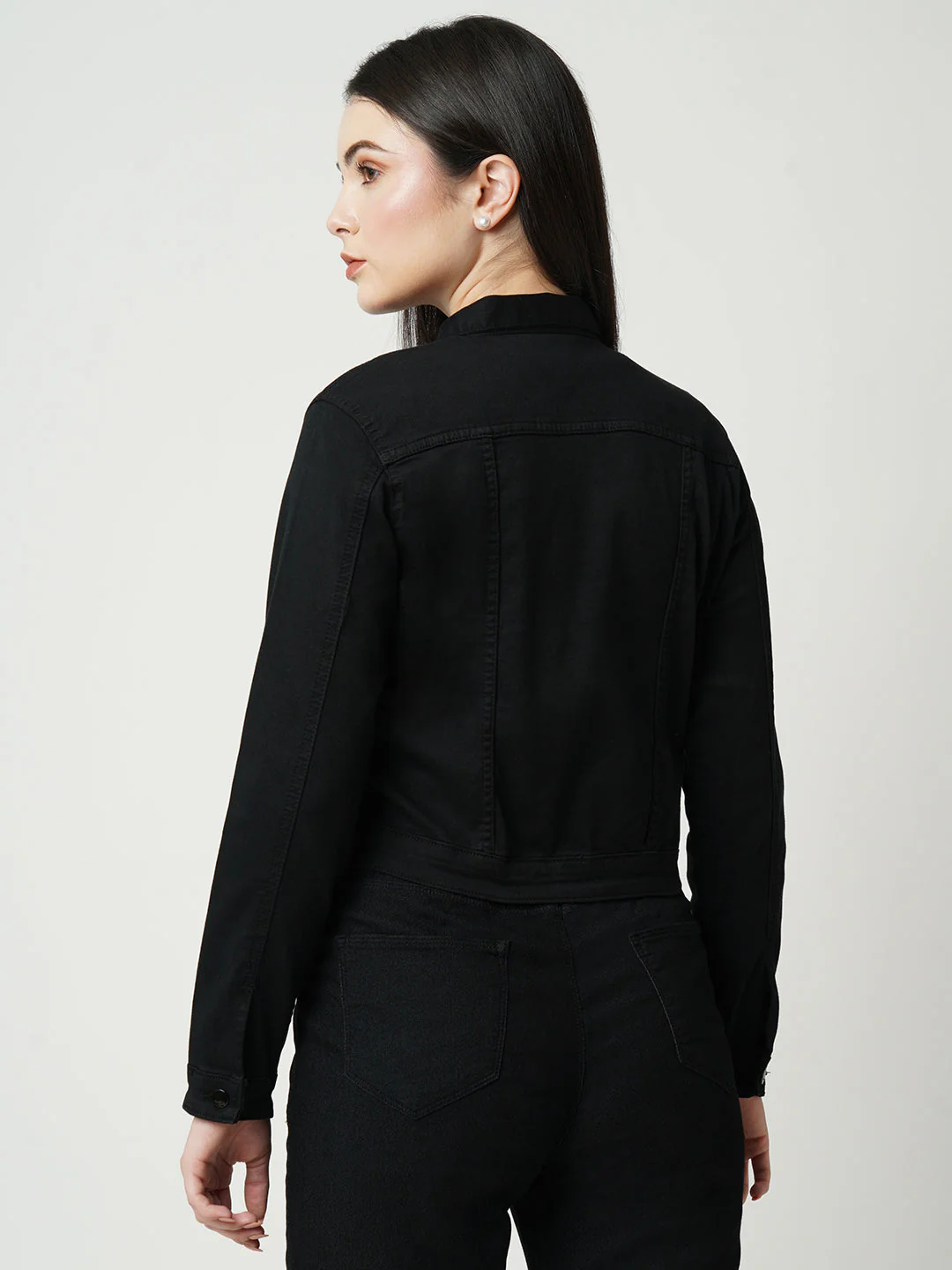 Women Black Solid Full Length Jacket - Image 3