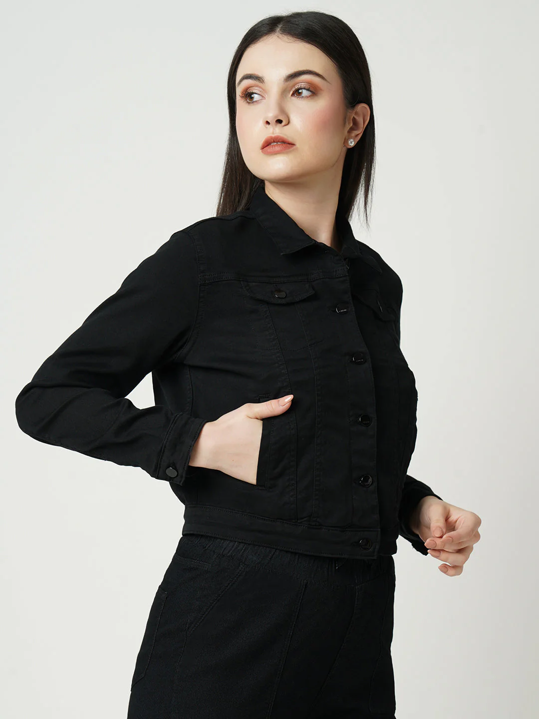Women Black Solid Full Length Jacket - Image 4