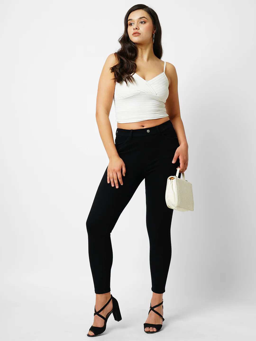 Women Black Solid Jeggings - Image 4
