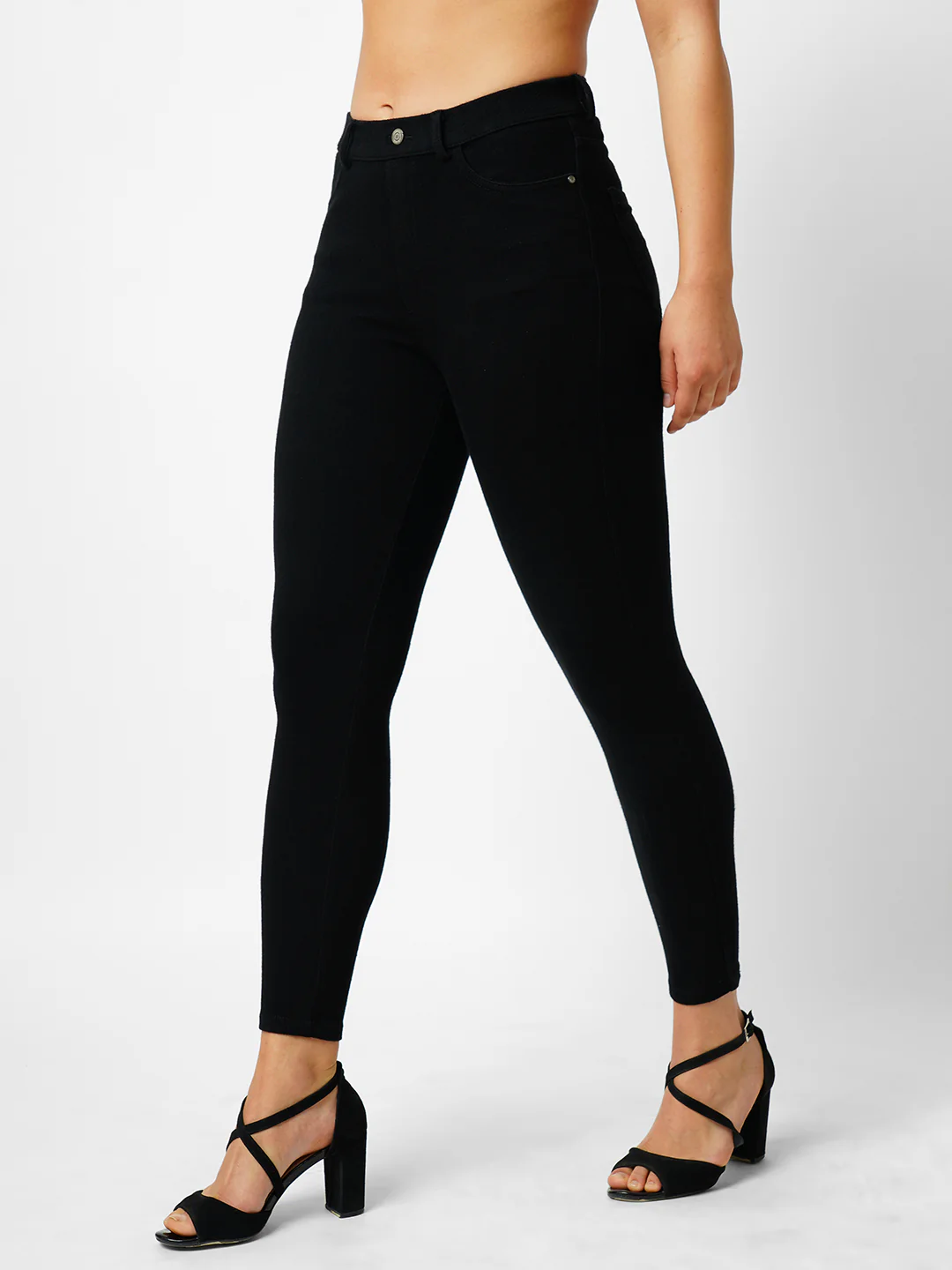 Women Black Solid Jeggings - Image 6