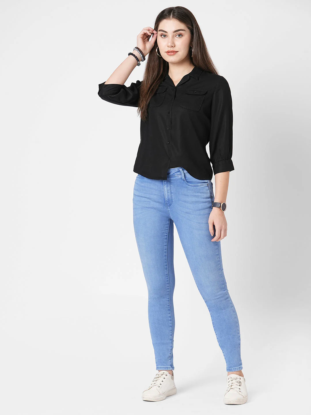 Women Black Solid Shirt - Image 3