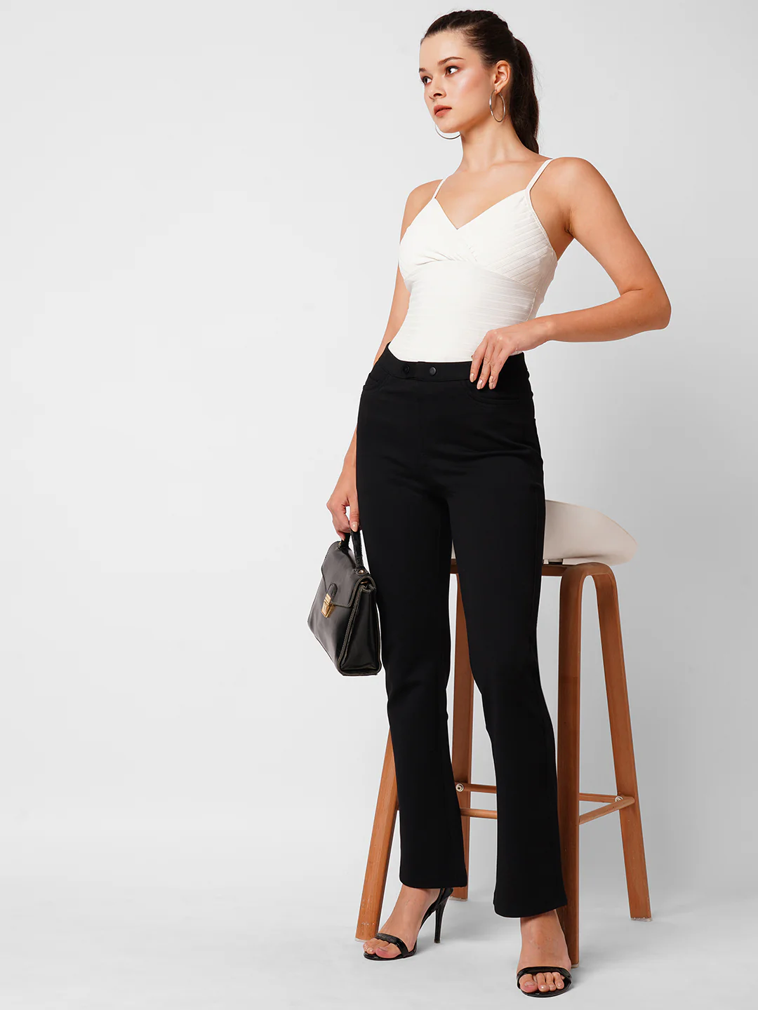 Women Black Straight Fit Treggings - Image 4