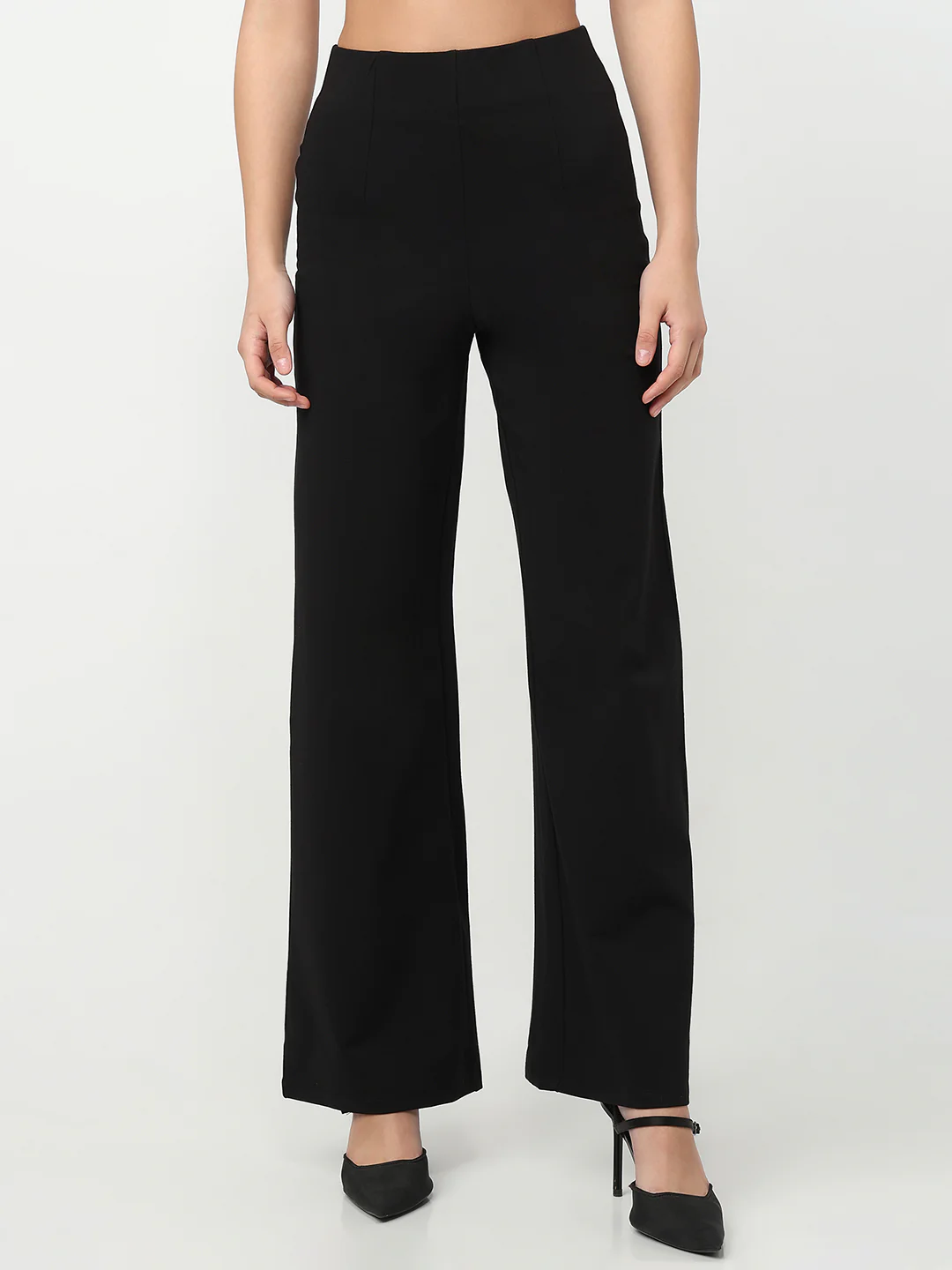 Women Black Super Wide Leg Treggings - Image 2