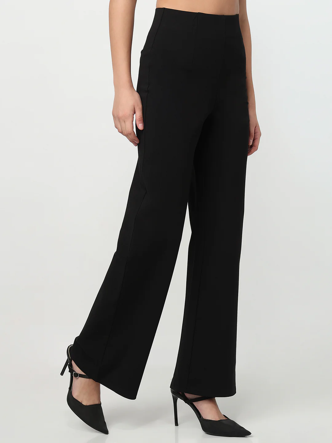 Women Black Super Wide Leg Treggings - Image 6