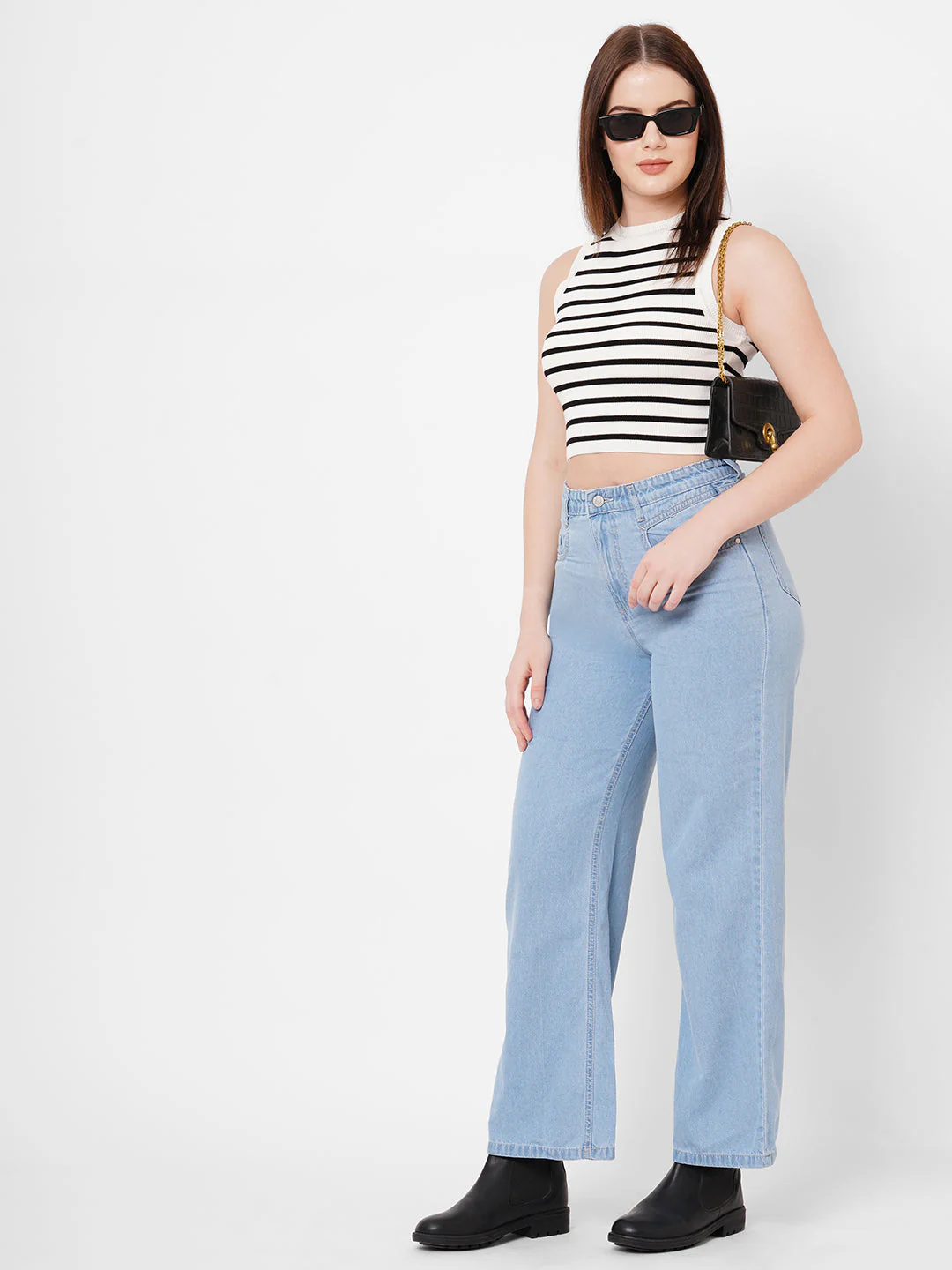 Women Black & White Flat Knit Top - Image 2